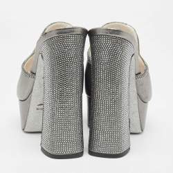 René Caovilla Metallic Leather Crystal Embellished Slide Sandals Size 39
