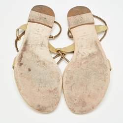 Pre Owned René Caovilla Gold Leather Ankle Wrap Flat Sandals Size 41