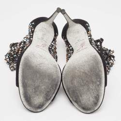 Rene Caovilla Black Suede and Mesh Crystal Embellished Galaxia Sandals Size 38
