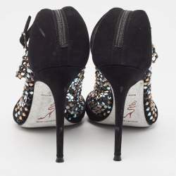 Rene Caovilla Black Suede and Mesh Crystal Embellished Galaxia Sandals Size 38