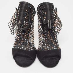 Rene Caovilla Black Suede and Mesh Crystal Embellished Galaxia Sandals Size 38