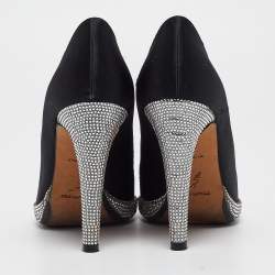Pre Owned René Caovilla Black Satin Crystal Embellished Platform Pumps Size 37