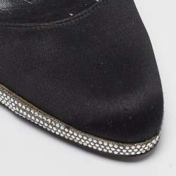 Pre Owned René Caovilla Black Satin Crystal Embellished Platform Pumps Size 37
