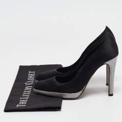 Pre Owned René Caovilla Black Satin Crystal Embellished Platform Pumps Size 37