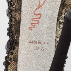 Pre Owned René Caovilla Black/Beige Lace and Mesh Peep Toe Pumps Size 37.5