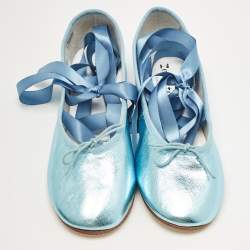 Repetto Metallic Blue Leather Sophia Ballet Flats Size 38