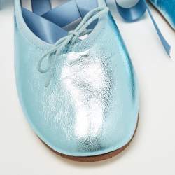 Repetto Metallic Blue Leather Sophia Ballet Flats Size 38