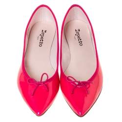 Pre Owned Repetto Pink Patent Leather Bow Embellished "Brigitte" Ballet Flats Size 40