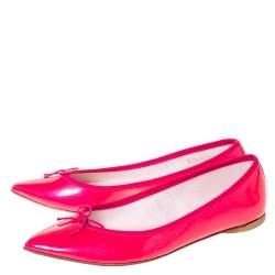 Pre Owned Repetto Pink Patent Leather Bow Embellished "Brigitte" Ballet Flats Size 40