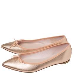 Pre Owned Repetto Metallic Rose Gold Leather "Brigitte" Bow Ballet Flats Size 40