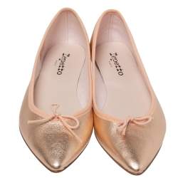 Pre Owned Repetto Metallic Rose Gold Leather "Brigitte" Bow Ballet Flats Size 40