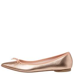 Pre Owned Repetto Metallic Rose Gold Leather "Brigitte" Bow Ballet Flats Size 40