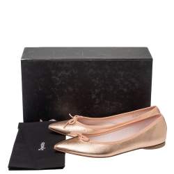 Pre Owned Repetto Metallic Rose Gold Leather "Brigitte" Bow Ballet Flats Size 40