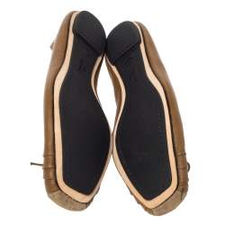 Pre Owned Repetto Brown Pleated Leather Bow Square Toe Ballet Flats Size 39