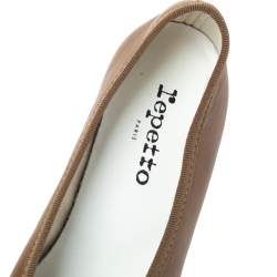 Pre Owned Repetto Brown Pleated Leather Bow Square Toe Ballet Flats Size 39