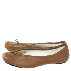 Pre Owned Repetto Brown Pleated Leather Bow Square Toe Ballet Flats Size 39