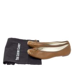 Pre Owned Repetto Brown Pleated Leather Bow Square Toe Ballet Flats Size 39