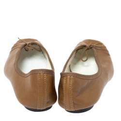 Pre Owned Repetto Brown Pleated Leather Bow Square Toe Ballet Flats Size 39