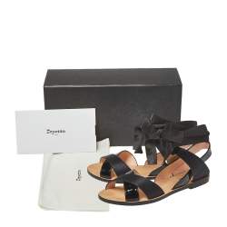 Pre Owned Repetto Black Patent Leather And Satin Leandre Ankle Wrap Flat Sandals Size 37
