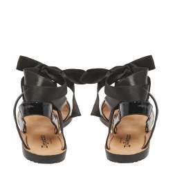 Pre Owned Repetto Black Patent Leather And Satin Leandre Ankle Wrap Flat Sandals Size 37
