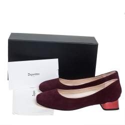 Repetto Burgundy Suede Block Heel Ballerina Size 37.5