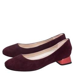 Repetto Burgundy Suede Block Heel Ballerina Size 37.5