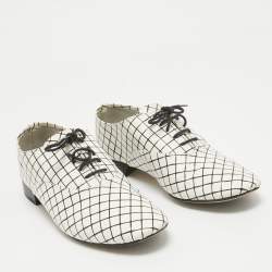 Repetto White/Black Printed Leather Derby Size 39