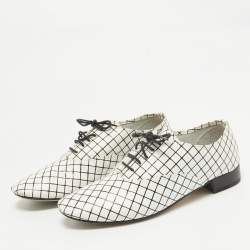 Repetto White/Black Printed Leather Derby Size 39