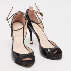 Repetto Black Patent And Suede Ankle Strap Peep Toe Pumps Size 38.5