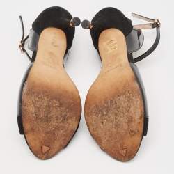 Repetto Black Patent And Suede Ankle Strap Peep Toe Pumps Size 38.5
