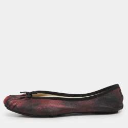 Repetto Black/Red Metallic Leather Bow Ballet Flats Size 39