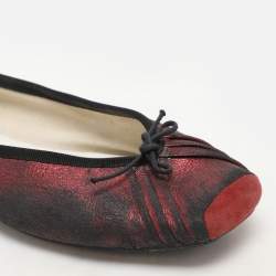 Repetto Black/Red Metallic Leather Bow Ballet Flats Size 39