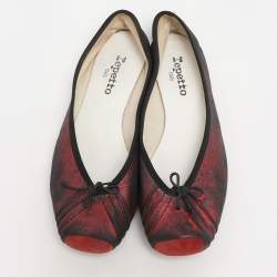 Repetto Black/Red Metallic Leather Bow Ballet Flats Size 39