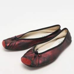 Repetto Black/Red Metallic Leather Bow Ballet Flats Size 39