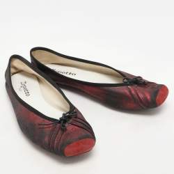 Repetto Black/Red Metallic Leather Bow Ballet Flats Size 39