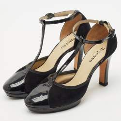 Repetto Black Patent And Suede Ankle Strap Peep Toe Pumps Size 41