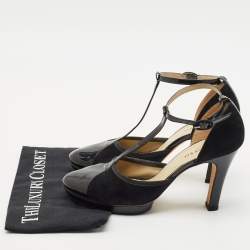 Repetto Black Patent And Suede Ankle Strap Peep Toe Pumps Size 41
