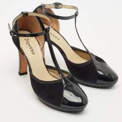 Repetto Black Patent And Suede Ankle Strap Peep Toe Pumps Size 41