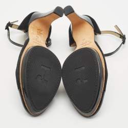 Repetto Black Patent And Suede Ankle Strap Peep Toe Pumps Size 41