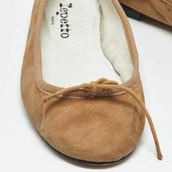 Pre Owned Repetto Brown Suede Bow Ballet Flats Size 37