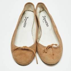 Pre Owned Repetto Brown Suede Bow Ballet Flats Size 37