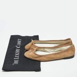 Pre Owned Repetto Brown Suede Bow Ballet Flats Size 37