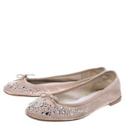 Repetto Beige Suede Crystal Embellished Ballet Flats Size 39