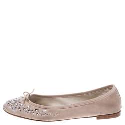 Repetto Beige Suede Crystal Embellished Ballet Flats Size 39