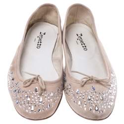 Repetto Beige Suede Crystal Embellished Ballet Flats Size 39