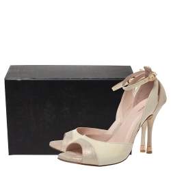 Repetto Cream/Off-White Patent And Nubuck Ankle Strap Peep Toe Pumps Size 40