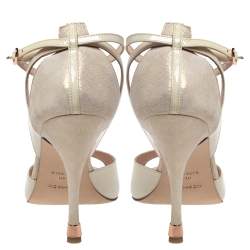 Repetto Cream/Off-White Patent And Nubuck Ankle Strap Peep Toe Pumps Size 40