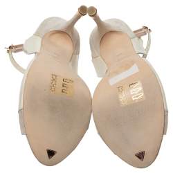Repetto Cream/Off-White Patent And Nubuck Ankle Strap Peep Toe Pumps Size 40