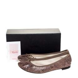 Repetto Brown Python Leather Bow Ballet Flats Size 41