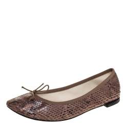Repetto Brown Python Leather Bow Ballet Flats Size 41